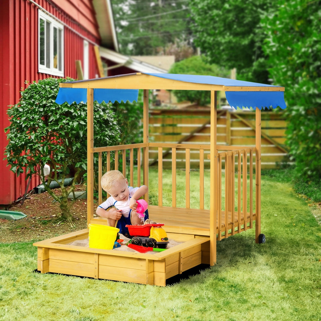 Casetta da Gioco con Sabbiera ¨C Zephmum ¨C Naturale + Blu 133x129x137 cm