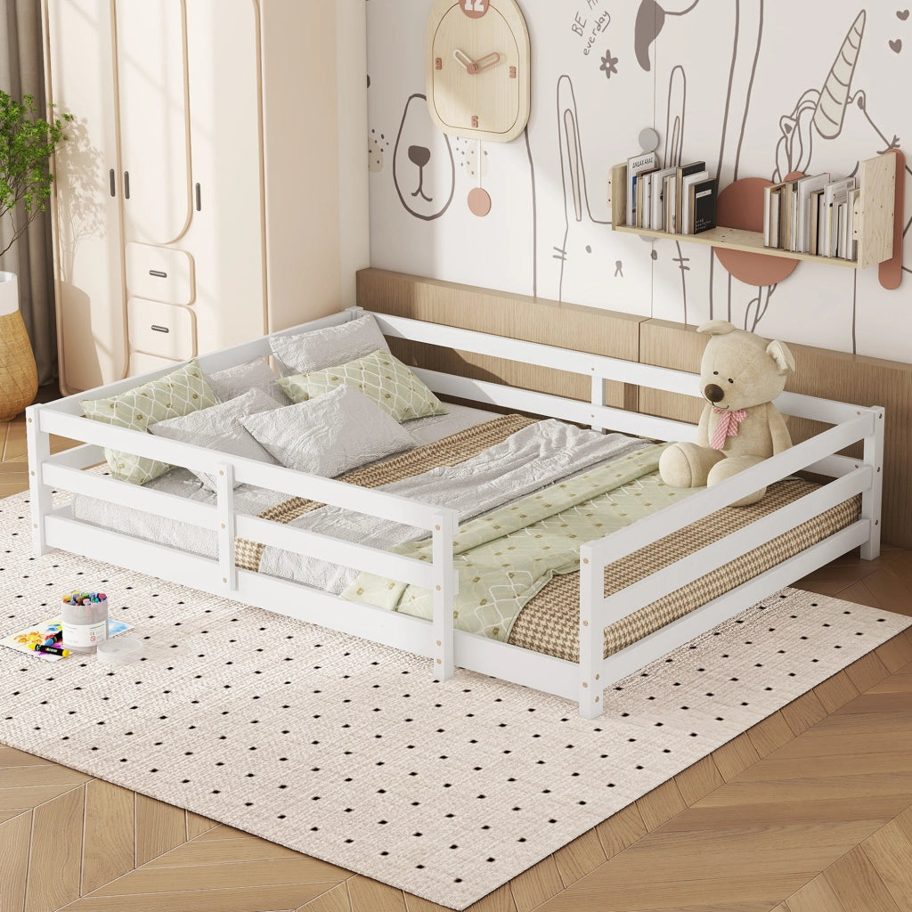 Letto Montessori in legno 140x200 bianco; sponde 4 lati; senza doghe; montaggio facile