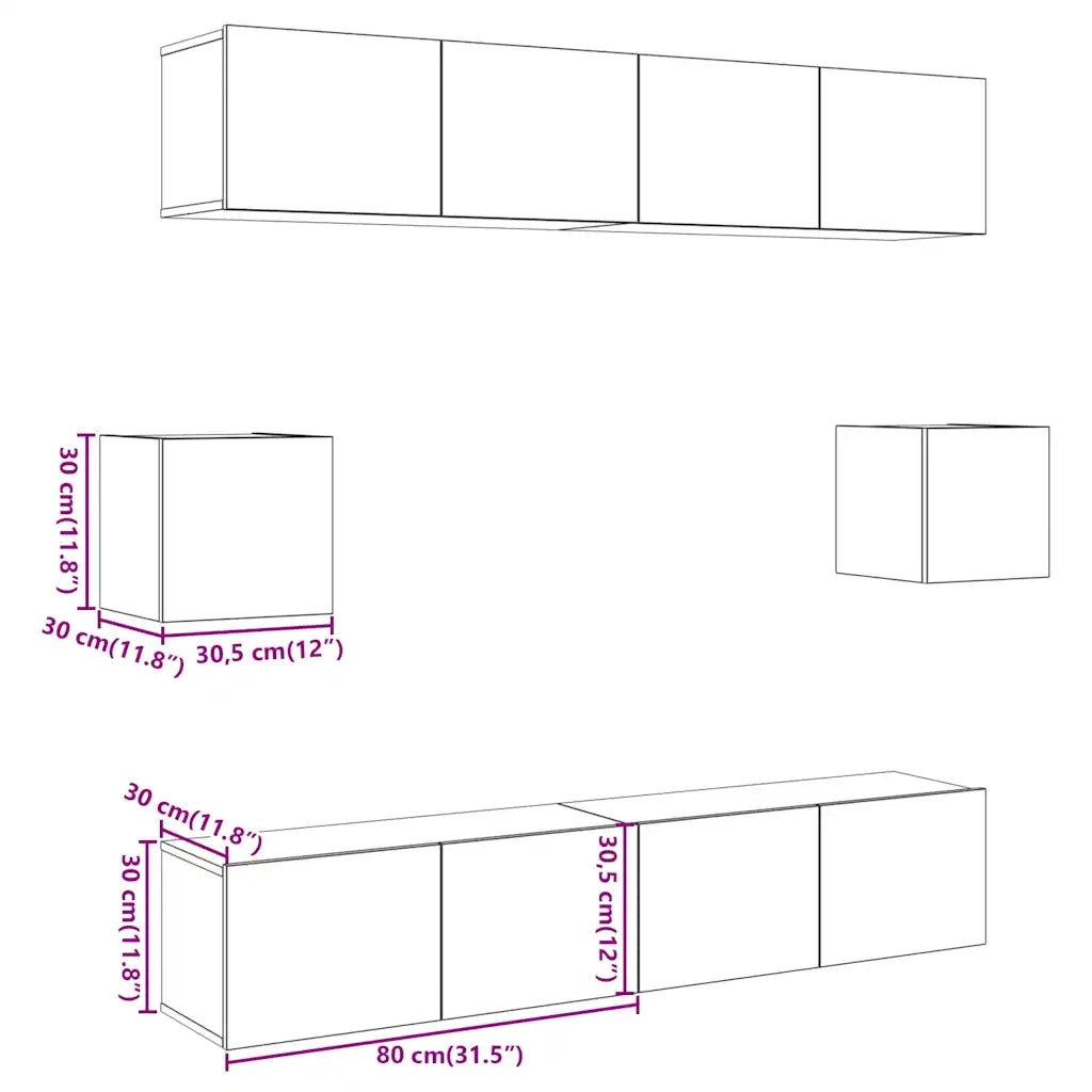 vidaXL Set Mobile TV 6 pz Montato a Parete Rovere in Legno Multistrato