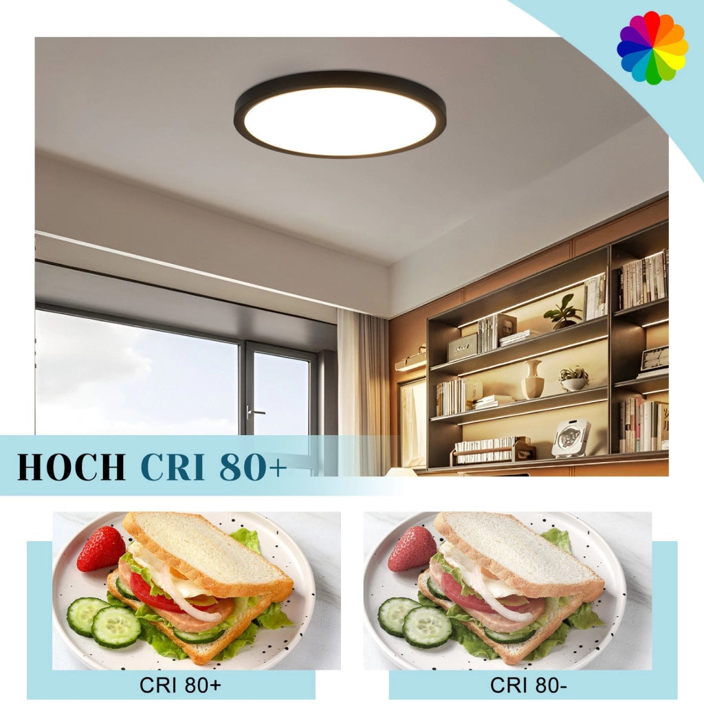 ZMH Lampada da soffitto LED 30cm 24W nero 3000K moderna per cucina bagno corridoio camera letto