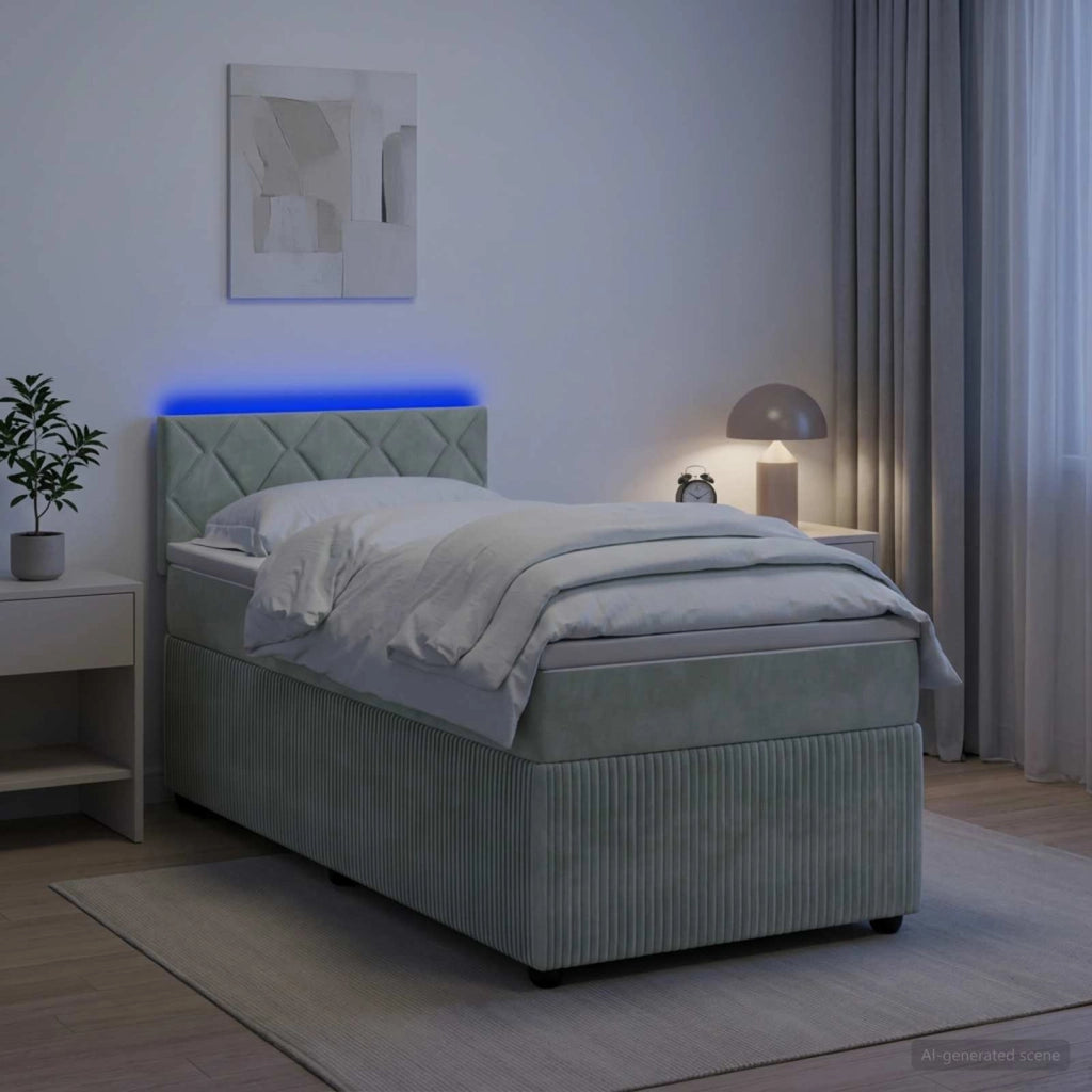 Letto con Box Spring, Materasso e LED Grigio Chiaro 90 x 190 cm 3453249
