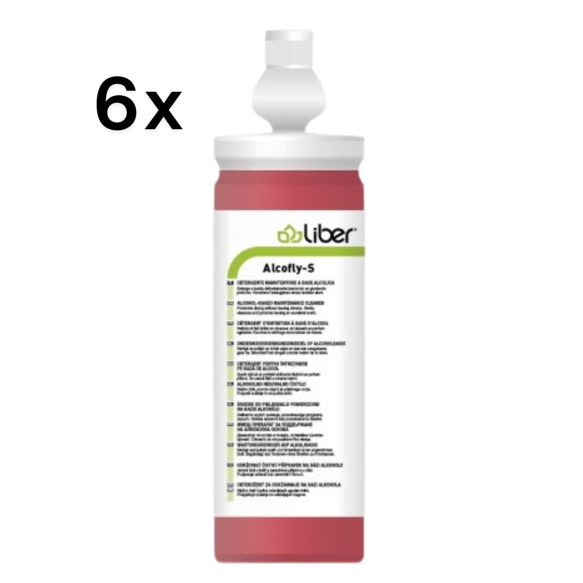 Alcofly-S 6 Pezzi x 1 L, Detergente Pavimenti Alcolico Rapido Asciugatura | Liber
