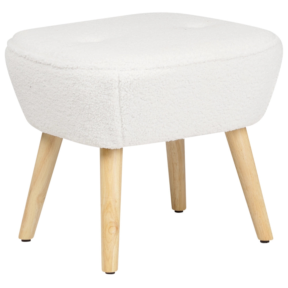 Poltrona Boucle bianco Rivestimento poggiapiedi Gambe in legno Motivo solido Retro Boho Soggiorno