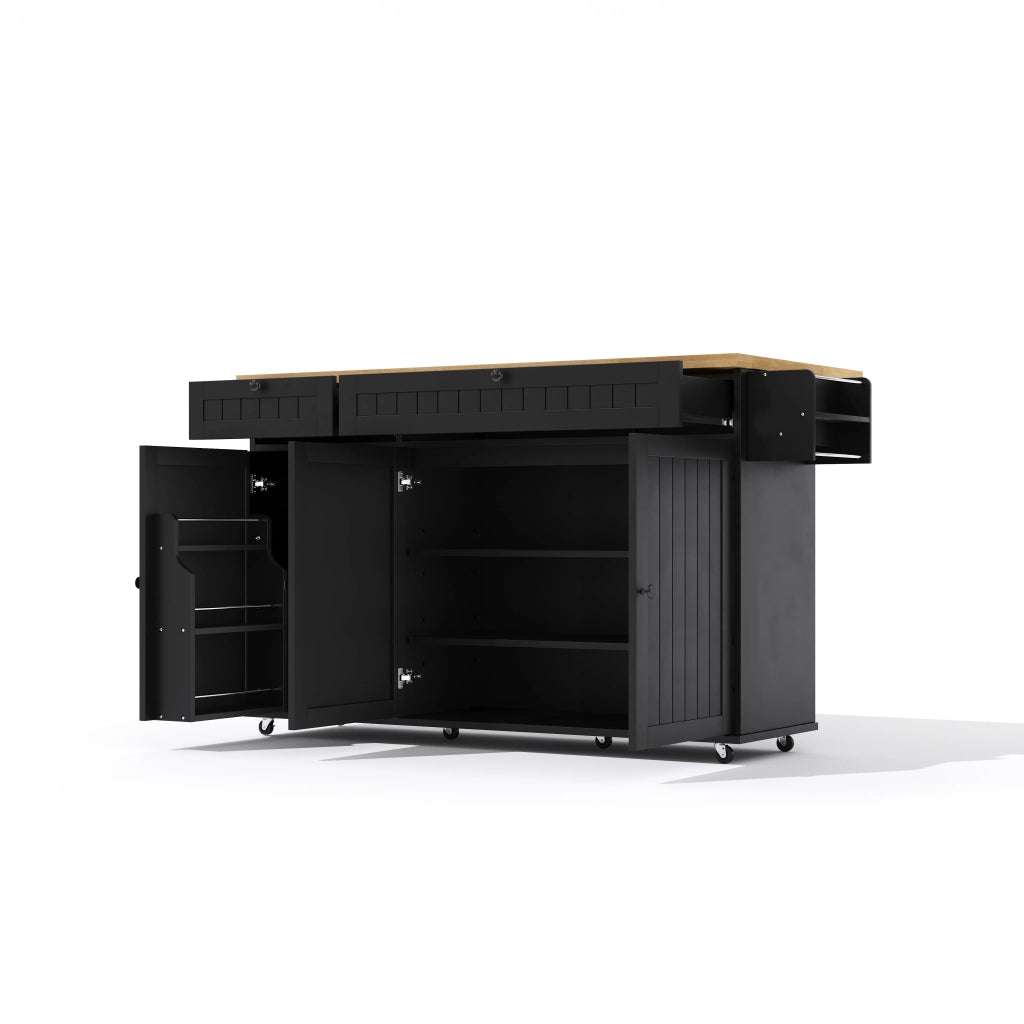 Carrello da Cucina con 2 Cassetti; 1 Armadietto; Ripiani e Portasciugamani; con Ruote; in MDF; 137 x 45 x 89;5 cm