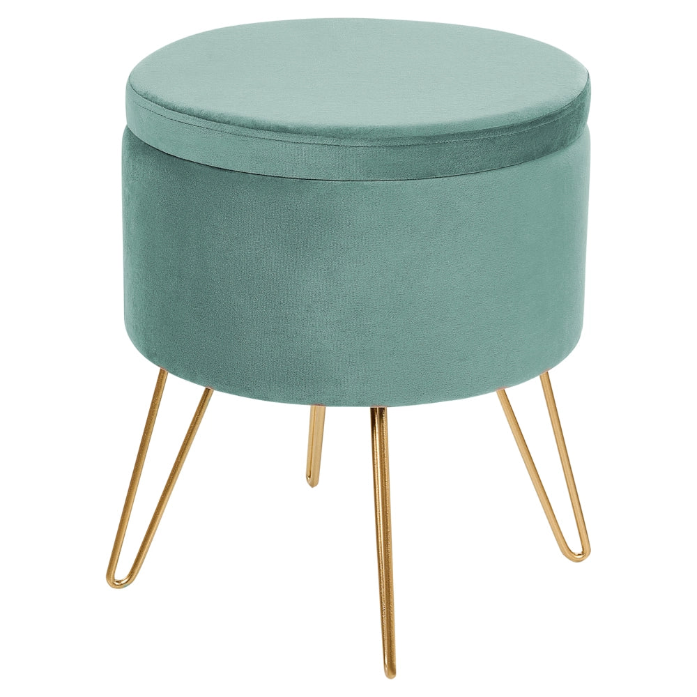 Pouf in velluto verde e gambe in metallo dorato stile glamour moderno accessori