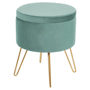 Pouf in velluto verde e gambe in metallo dorato stile glamour moderno accessori