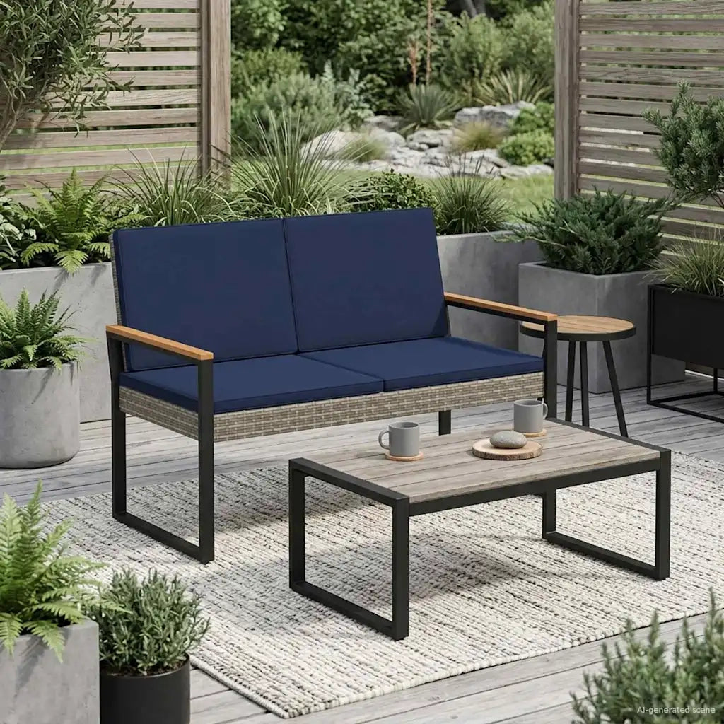 Panchina da esterno | Panchina da Giardino | Panca da Giardino Grigio e Blu Navy 107 x 61 x 80 cm