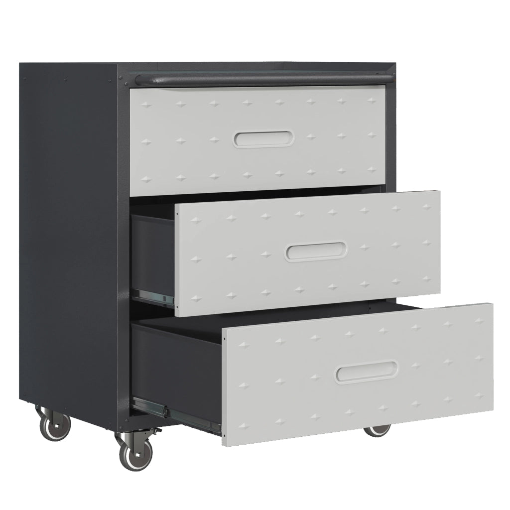 Cassettiera portautensili in metallo con ruote 75x42x88 cm a 3 cassetti nero/grigio