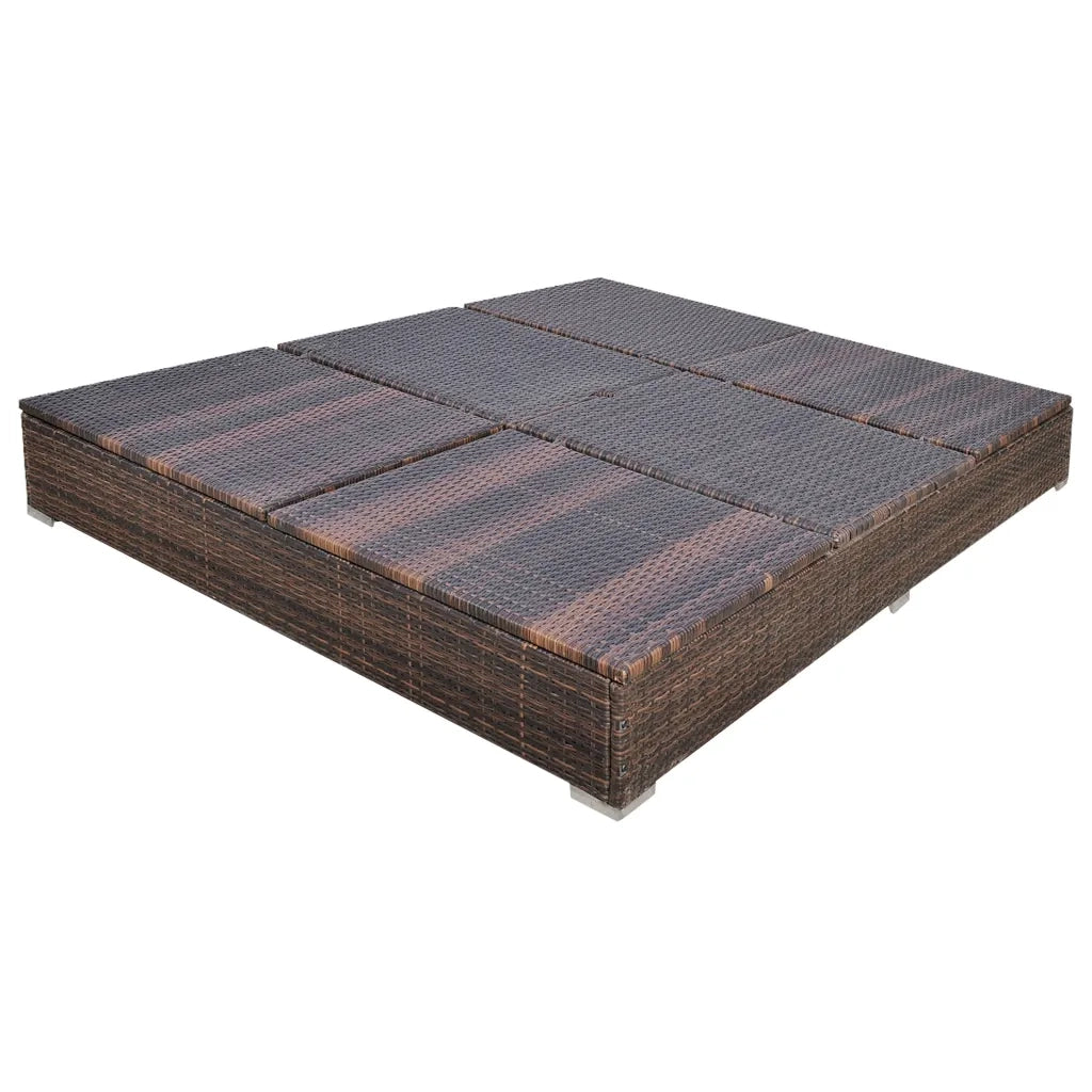 Lettino Prendisole | Sdraio da giardino | Lettino da sole con Ombrellone in Polyrattan Marrone