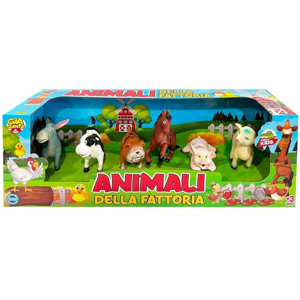 Trade Shop - Box Animali Della Fattoria 6 Pezzi Giocattoli Per Bambini Colori Brillanti 3+ -