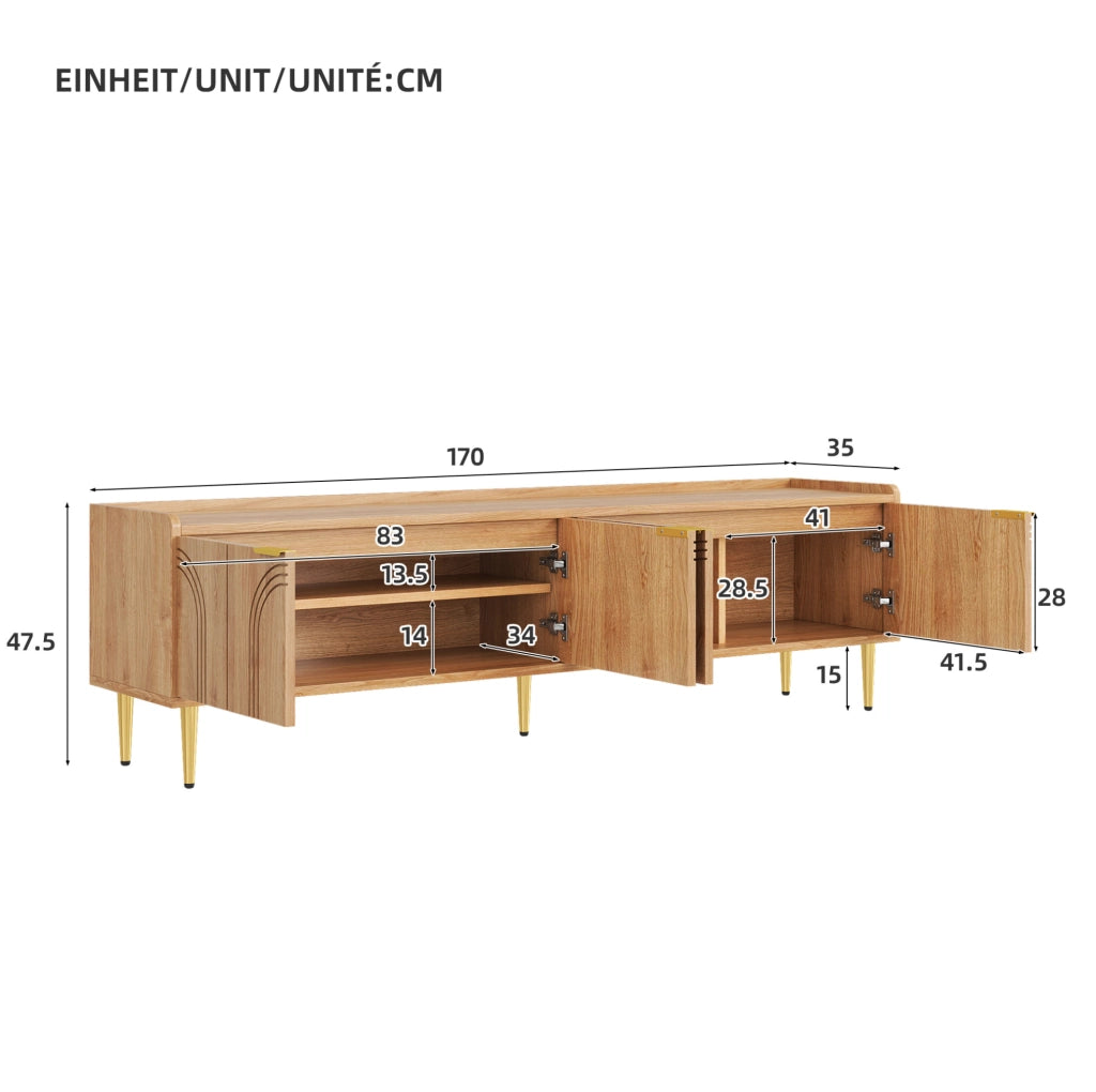 Mobile TV 170x35x47.5 cm con ante scultoree; maniglie in metallo; MDF; naturale