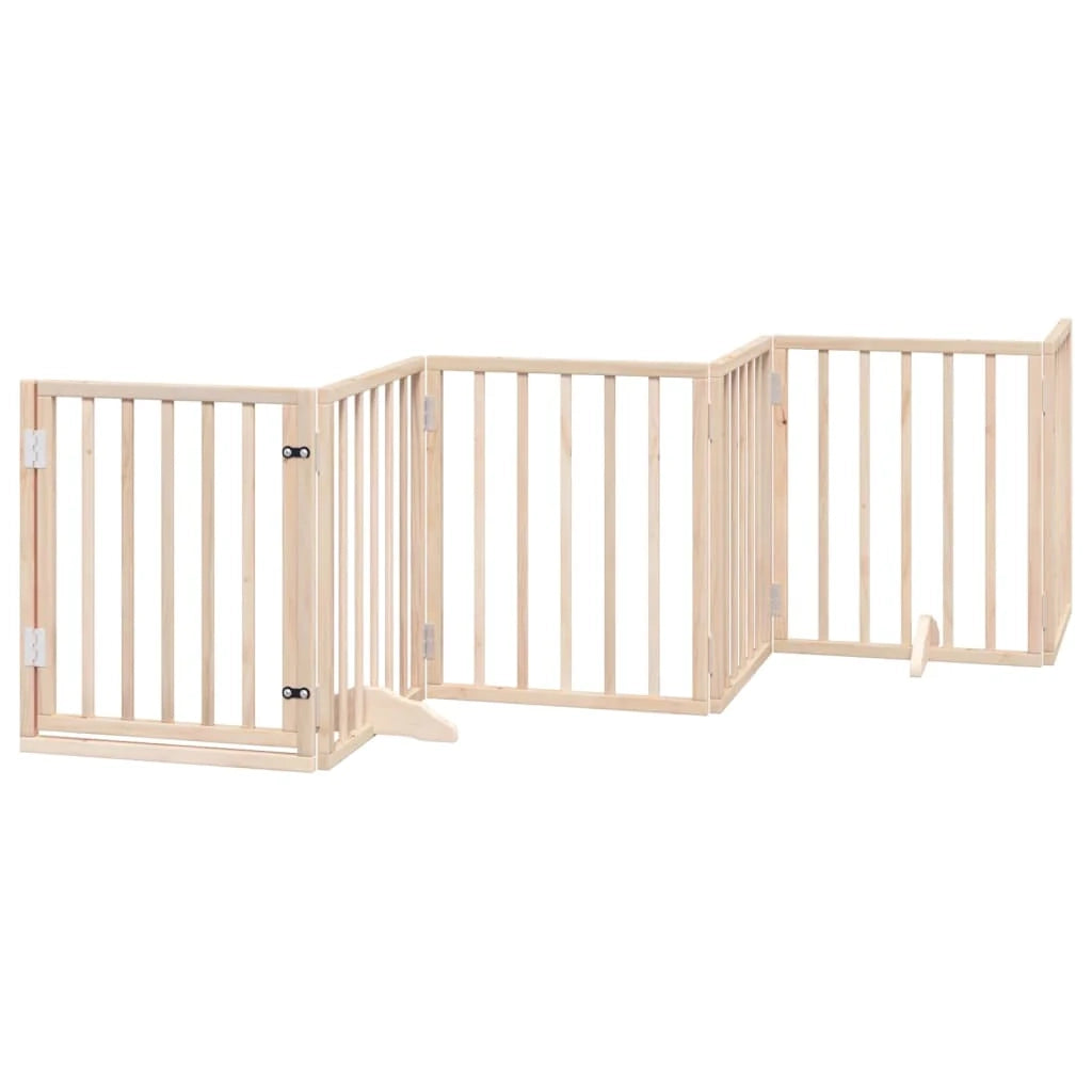 Cancelletto di sicurezza per cani con 6 pannelli in legno di pioppo marrone 02_0023317