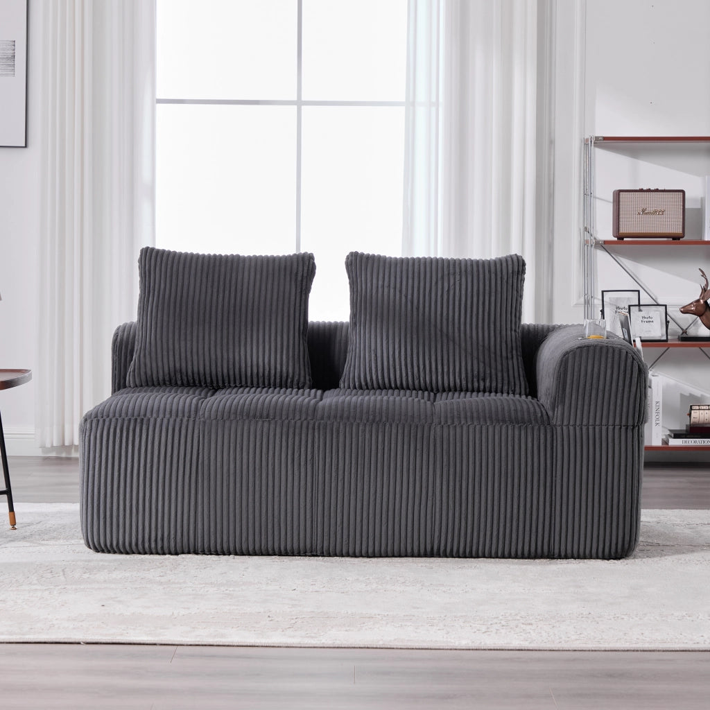 DIVANO 158x93x61 cm in tessuto a coste grigio scuro con tasche laterali e portabicchieri