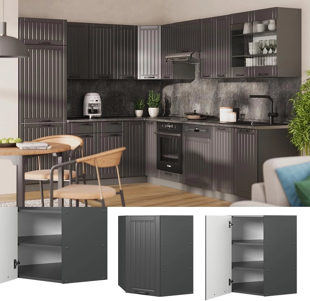 Mobile angolare da cucina Fame-Line, Grigio scuro, 57 cm, per la combinazione con altri moduli della serie Fame-Line