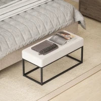 Panca da Ingresso Moderno in Acciaio, Spugna e Tessuto Vellutato con Piedini Regolabili, 94x42x44 cm, Crema