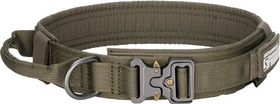 Cinturone tattico per cani militari K9 con impugnatura Cinturone di addestramento Cinturone metallico con chiusura nylon Cinturone K9 regolabile per cani di taglia media e grande (verde oliva - XL)