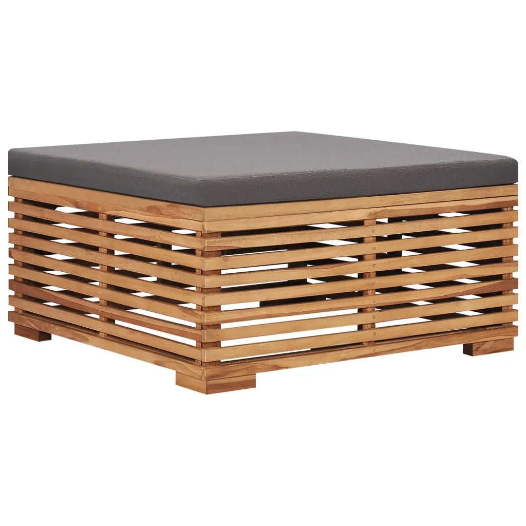 Set Tavolino Poggiapiedi Giardino Cuscino Grigio Scuro in Teak cod mxl 70690