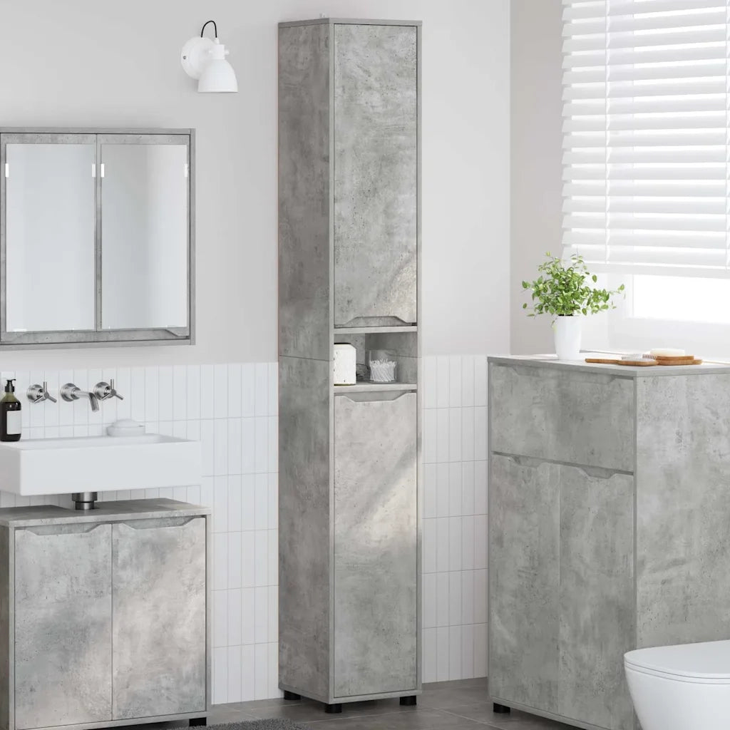 Mobile da Bagno | Armadio da bagno con porta Grigio cemento 30,5 x 30 x 195 cm