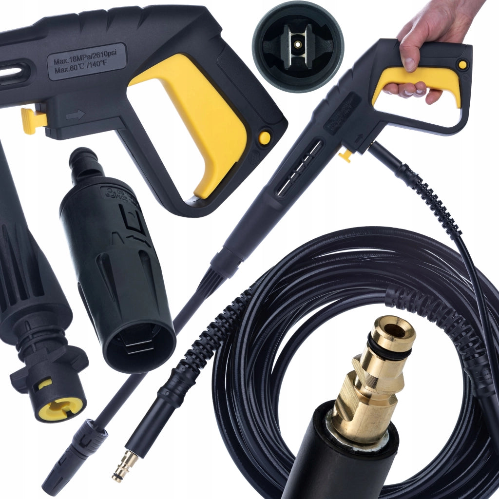 Pistola e Tubo Alta Pressione di Ricambio compatibile con Idropulitrice Kärcher K2–K7 – 10m, Click Connect, Lancia Vario