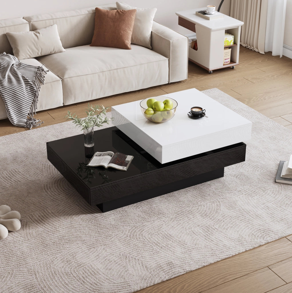 Tavolino da caffè girevole bicolore 103×60×35,5 cm con 2 ripiani