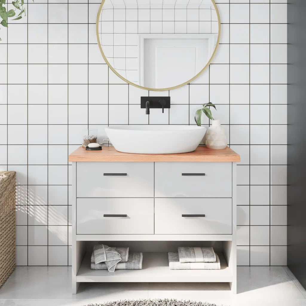 Piano Bagno Marrone 100x30x(2-4) cm Legno Massello Trattato CFW5480303