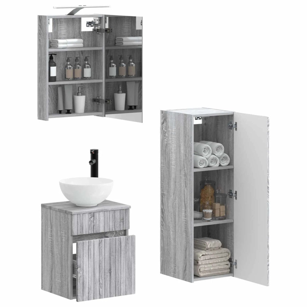 Set di mobili per il bagno 4 pcs Sonoma grigio 3407460