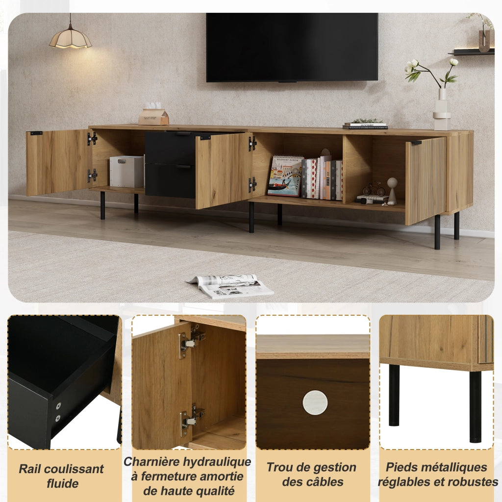 Mobile TV con Cassetti e Ante ¨C MINIMAL ¨C Truciolato, 208x40x48 cm