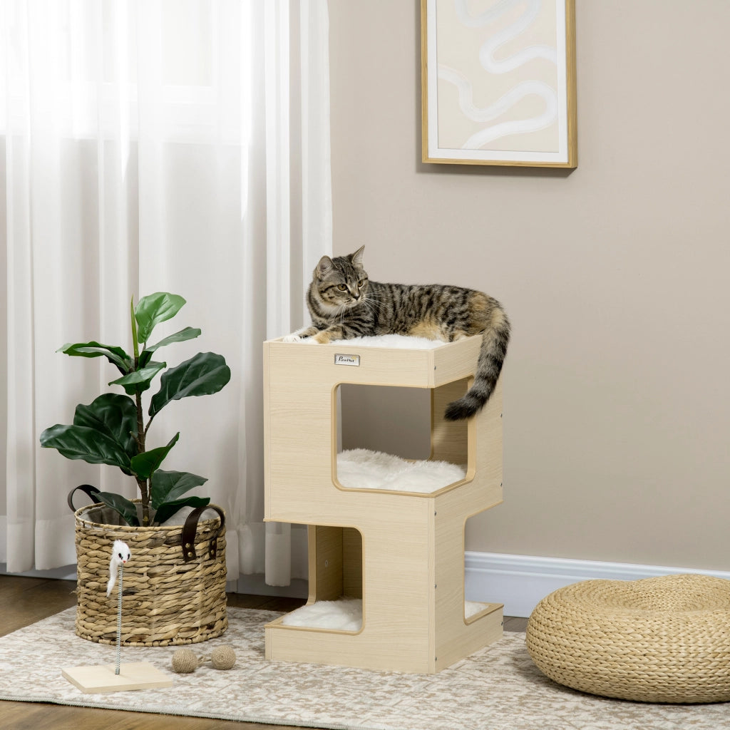 Casetta per Gatti con Giocattoli a 2 Livelli ¨C zephmum ¨C Naturale Grigio 34x34x60