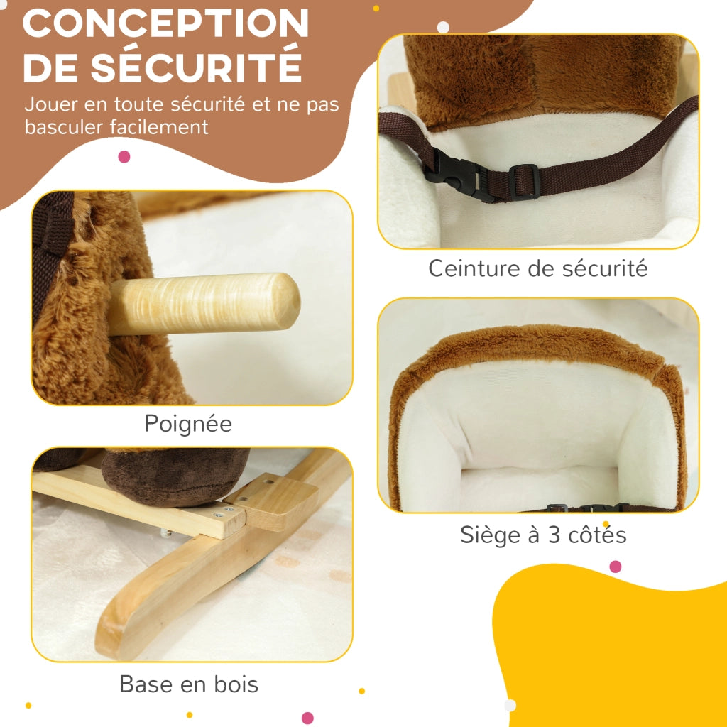 Cavallo a dondolo ¨C Xylo ¨C legno con effetto sonoro e cintura sicurezza per bambini 18-36 mesi