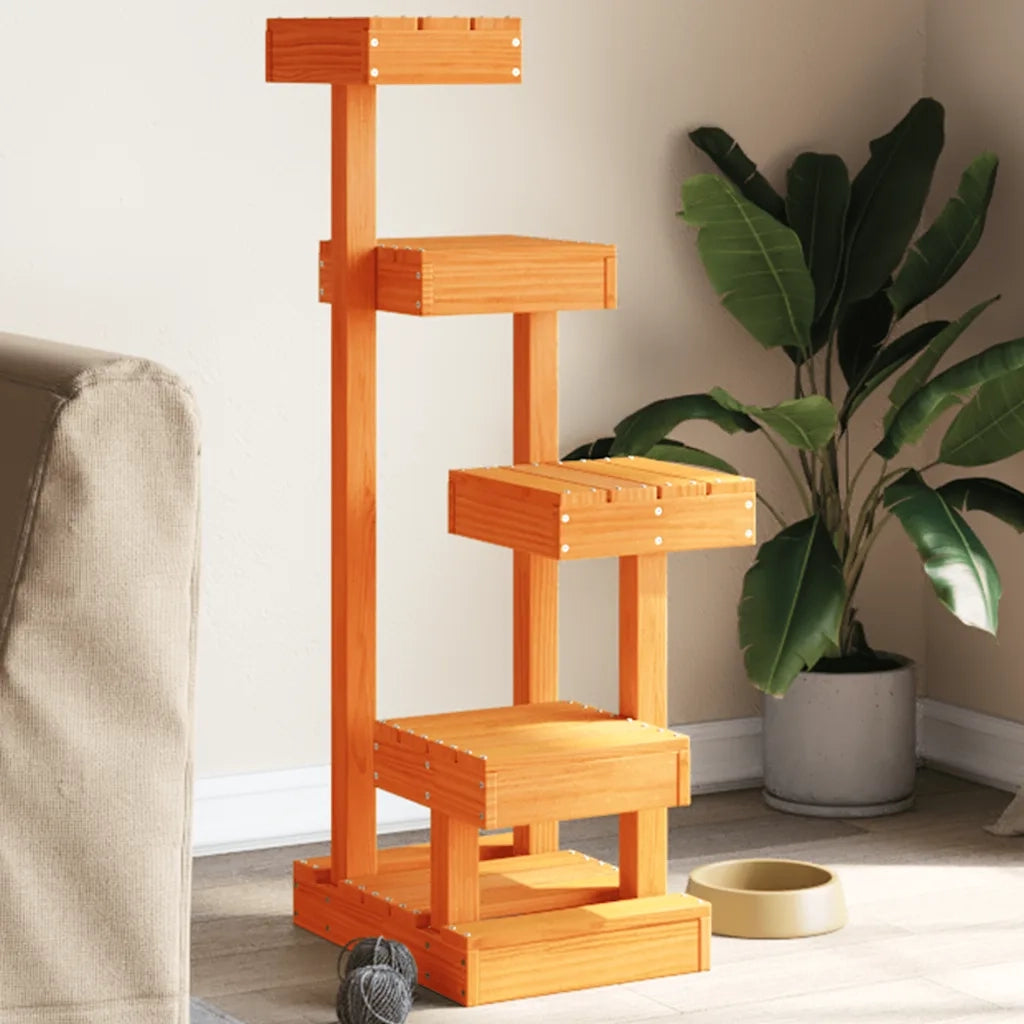 vidaXL Albero per Gatti Marrone Cera 45,5x49x103 cm in Legno di Pino