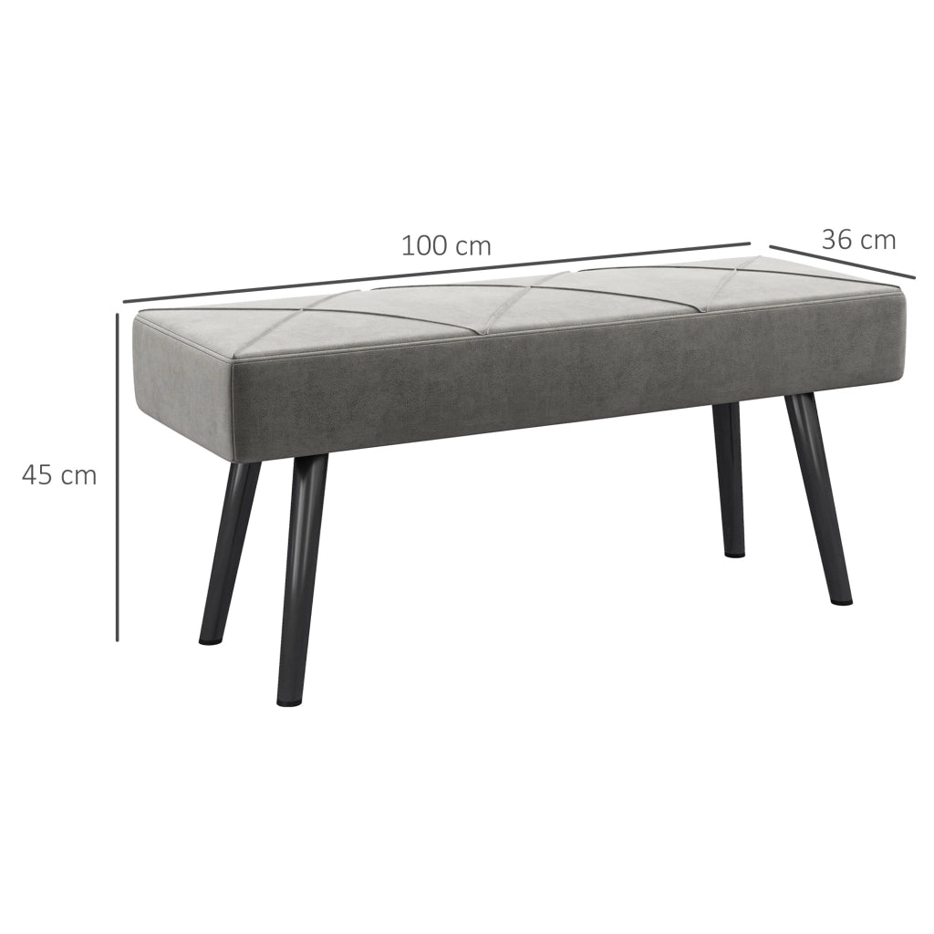 Panca imbottita effetto velluto, per camera e ingresso, gambe in acciaio, grigio, 100 × 36 × 45 cm