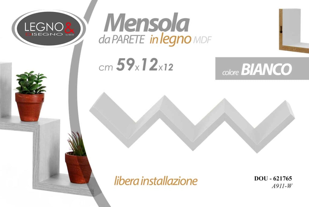 MAURY'S MENSOLA ZIG ZAG DIMENSIONI 59X12X12 CM IN COLORE BIANCO