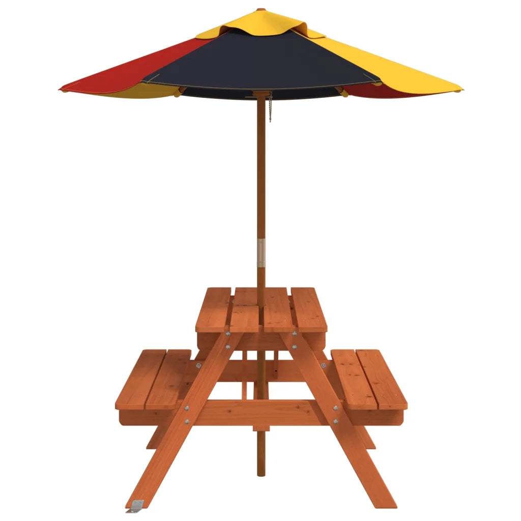 Tavolo da Picnic per 4 Bambini con Ombrellone Legno di Abete 3281615