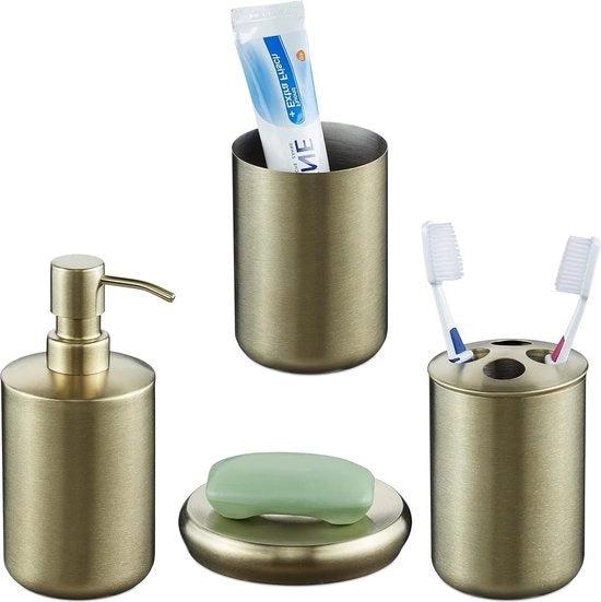 Set da igienizzazione dei denti 4 pezzi - supporto per spazzola da denti - pompa per schiuma - cassetta per sapone - oro - accessori da bagno