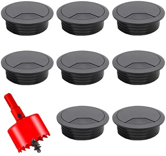 Cavo porta cavi 60mm - Porta cavi da tavolo - Seghe a gusci - Gestione cavi - 8 pezzi - Materiale ABS e metallo resistente