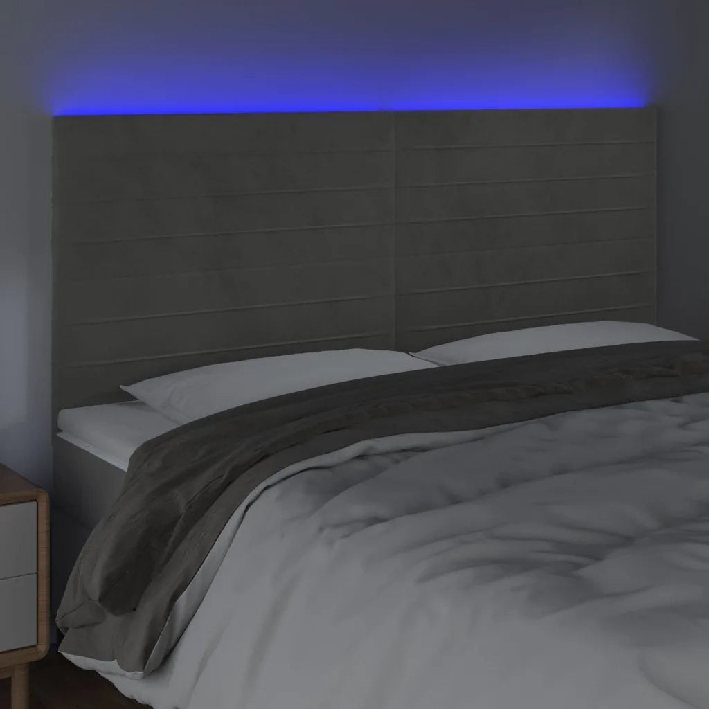 Testiera | Testata a LED Grigio Chiaro 200x5x118/128 cm in Velluto