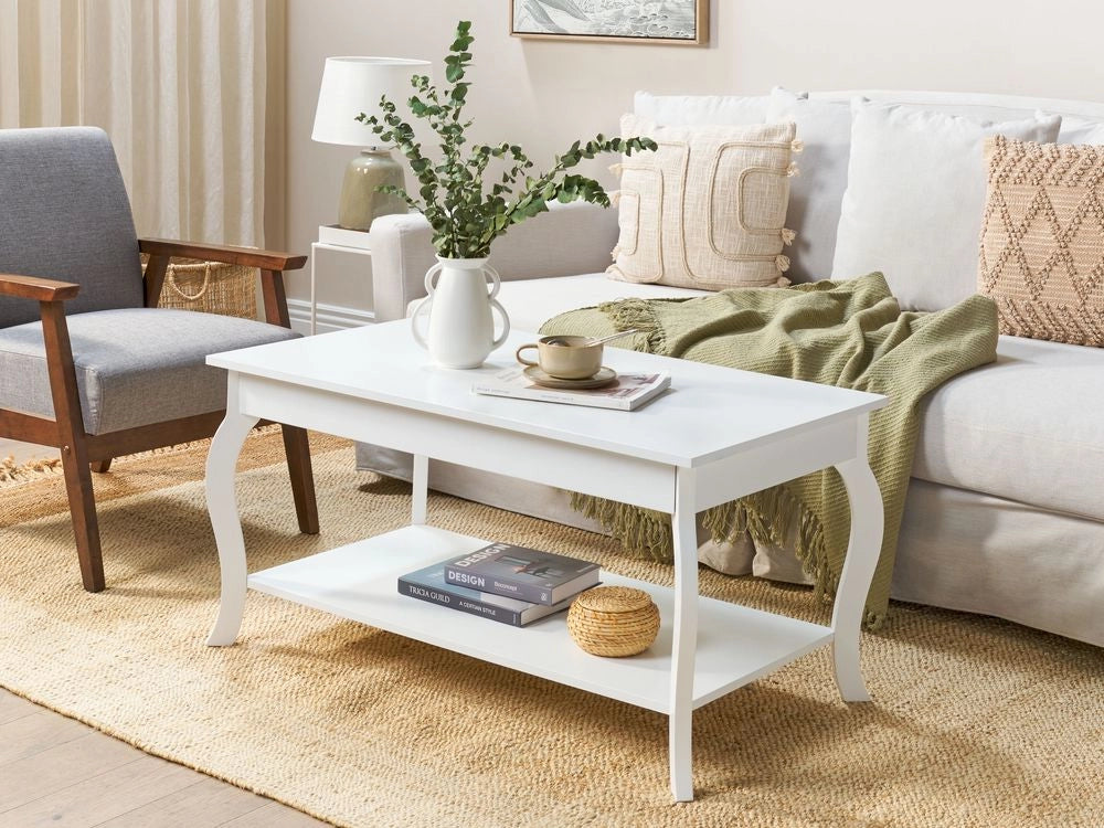 Tavolino bianco in MDF 101 x 55 cm con ripiano Design classico Soggiorno