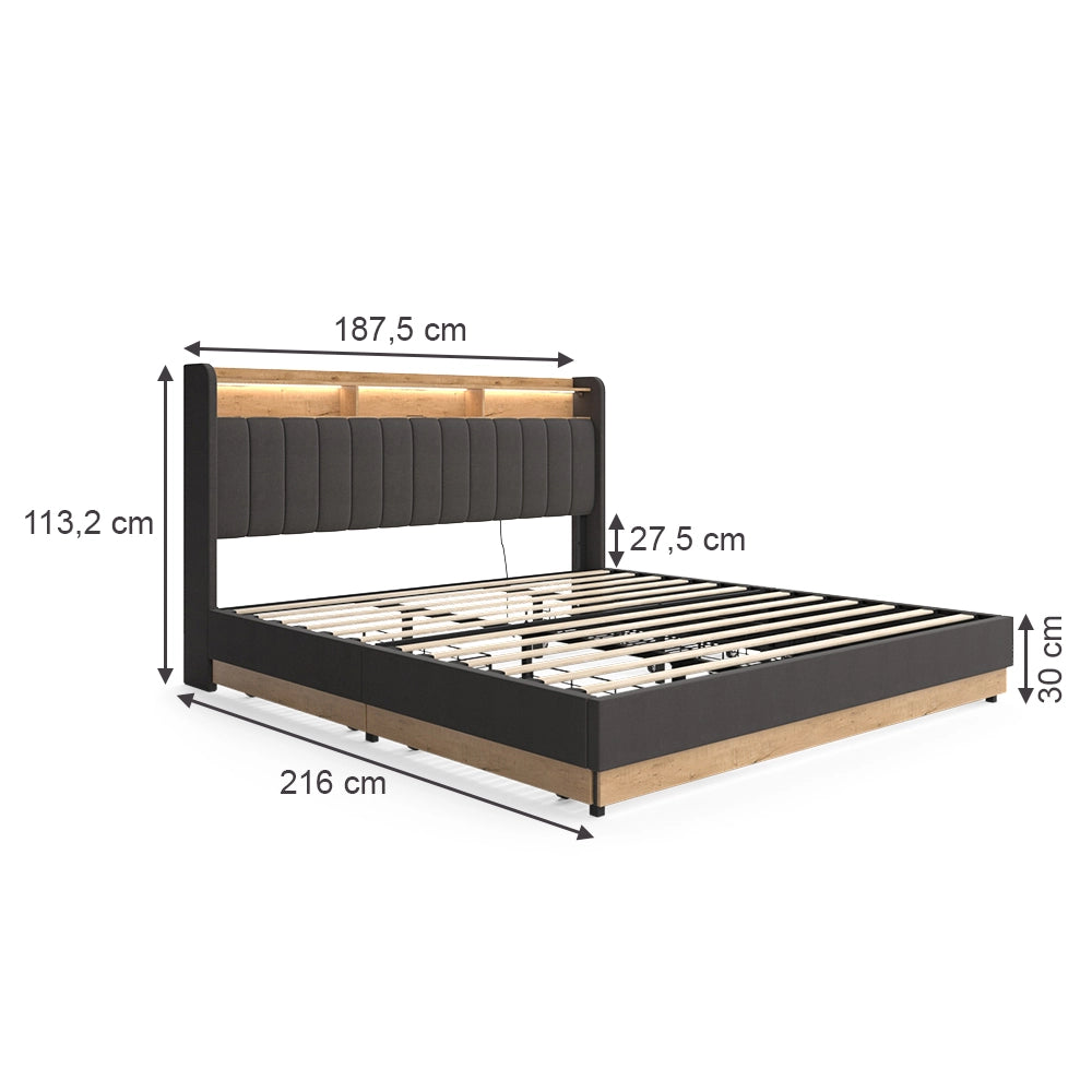 Vitalispa Letto imbottito Antracite 180x200 cm con 4 cassetti