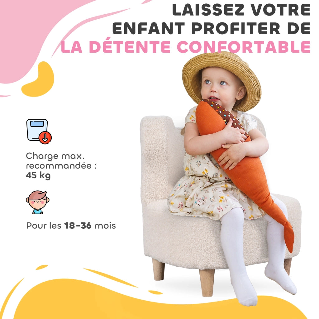 Divanetto bambini con schienale a forma di orso ¨C Minimal ¨C beige, tessuto in pile, 47x43x53 cm