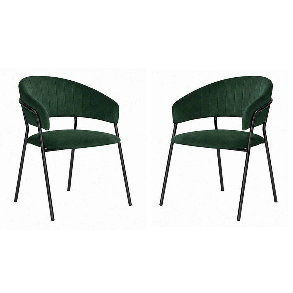 Sedie da sala da pranzo set da 2 Aurelia in velluto verde con gambe nere