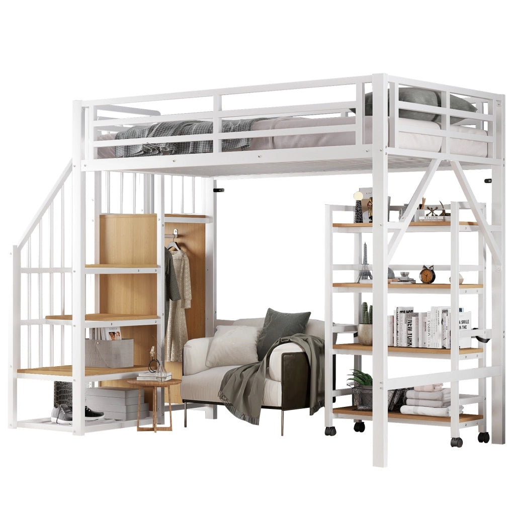 letto a castello metallo e mdf bianco naturale 90x200 cm