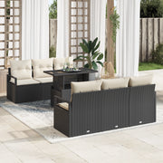 Set Divano da Giardino  da 7 Pezzi con Cuscini Nero Polyrattan