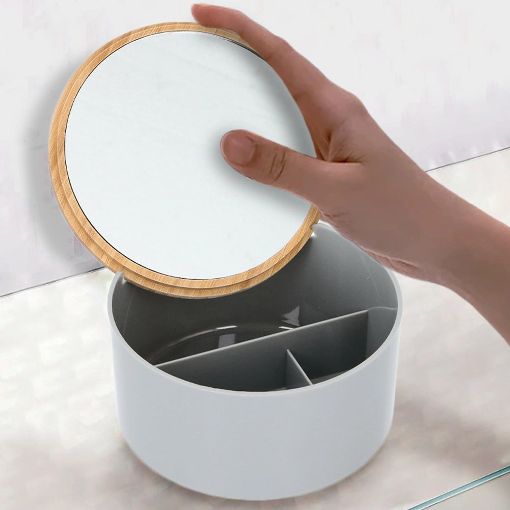Organizer Contenitore Trucco Gioielli Coperchio Apribile e Specchio 3 Scomparti
