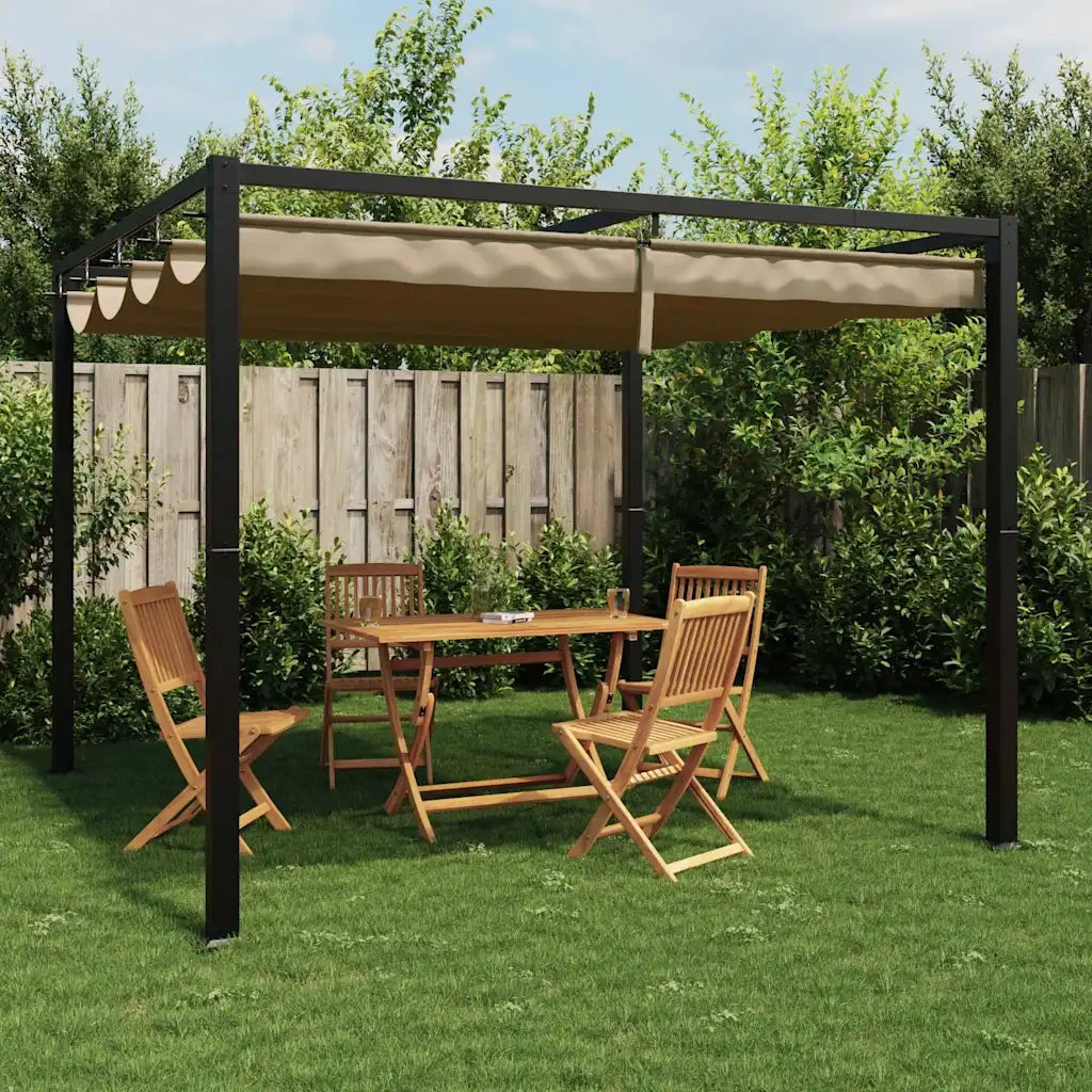 vidaXL Gazebo da Giardino con Tetto Retrattile Tortora 3x3 m Acciaio