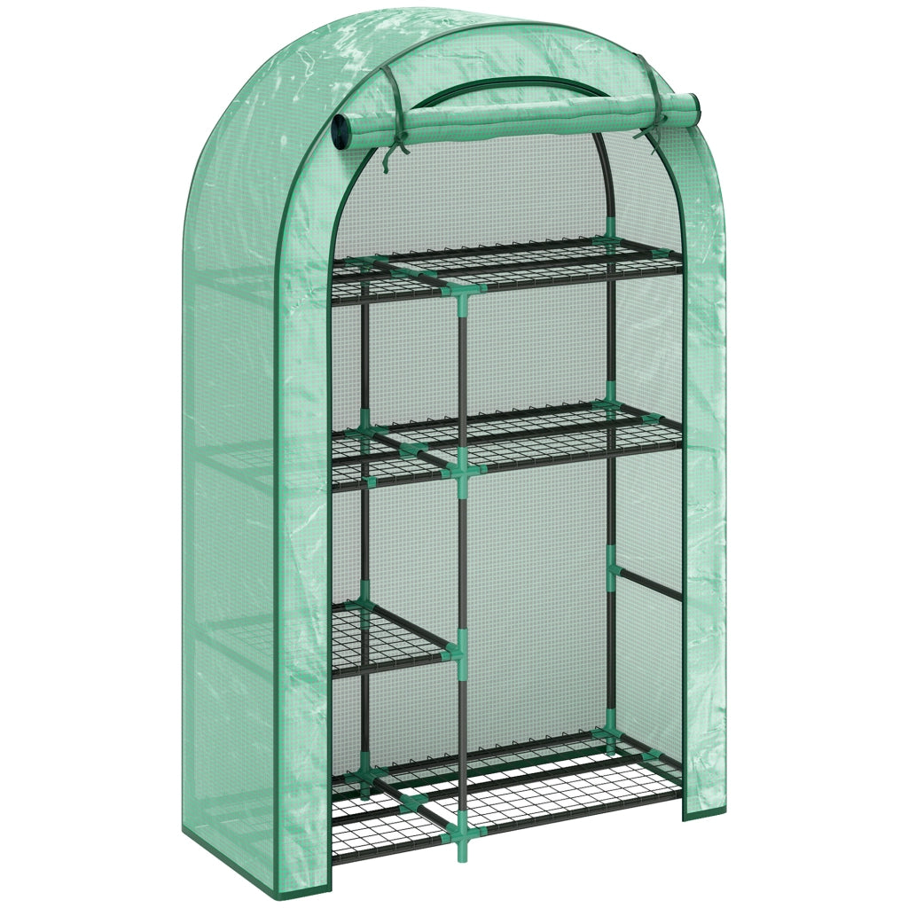 Serra da balcone e giardino con 7 ripiani, copertura UV e porta avvolgibile, acciaio verde 100x45x160 cm
