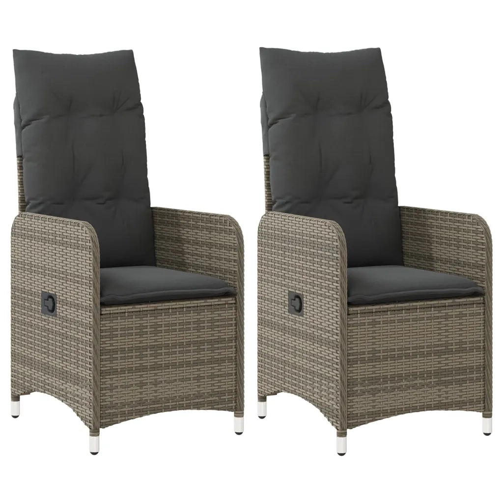 Sedie da Giardino Reclinabili 2 pz | Sedie da Esterno e Cuscini Grigio Polyrattan