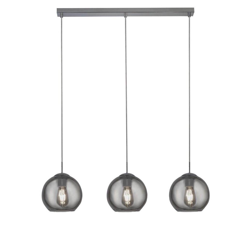 Lampadario Contemporaneo Balls Acciaio Cromo Vetro Fumè 3 Luci E27