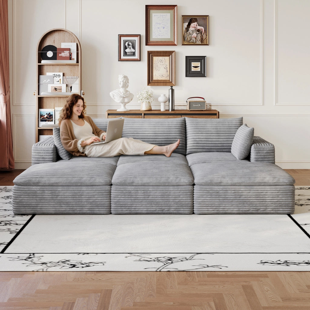 Divano Cloud 260cm in Velluto a Coste ¨C MINIMAL ¨C Grigio Scuro, Imbottito, Sfoderabile