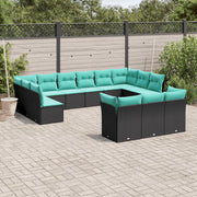 Set Divani da Giardino 13 pz con Cuscini Nero in Polyrattan 3218447
