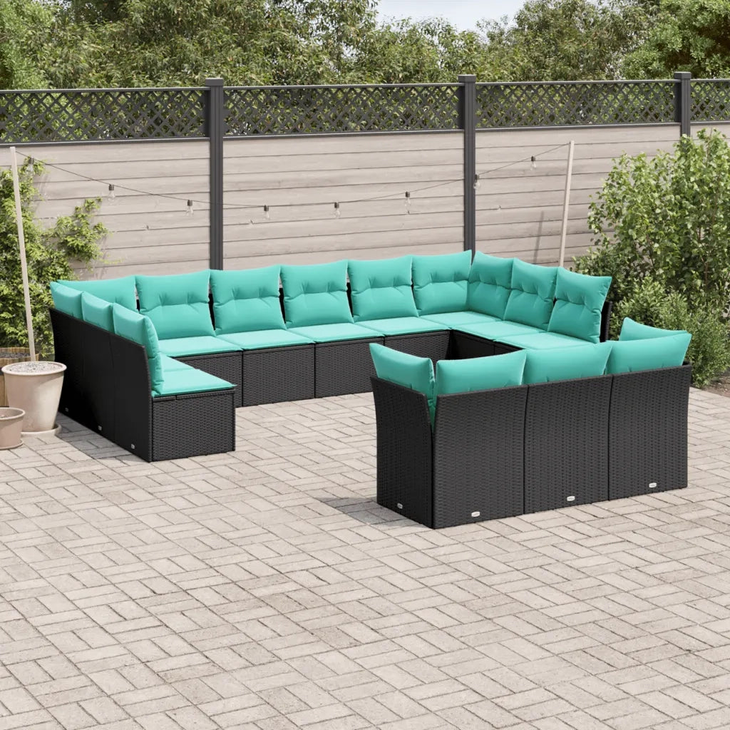 Set Divani da Giardino 13 pz con Cuscini Nero in Polyrattan 3218447